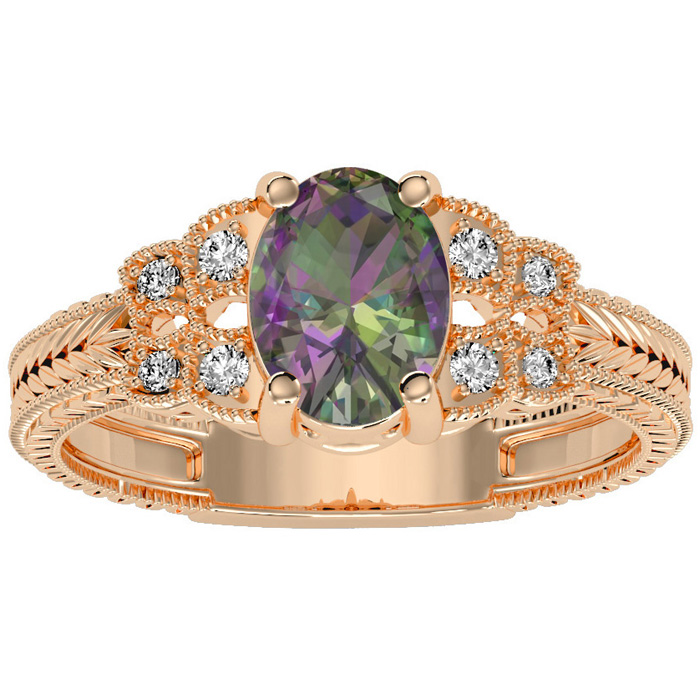 1 Carat Oval Shape Mystic Topaz & 8 Diamond Ring in Rose Gold (3.50 g), , Size 4 by SuperJeweler