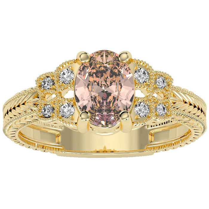 1.25 Carat Oval Shape Morganite & 8 Diamond Ring in Yellow Gold (3.50 g), , Size 4 by SuperJeweler