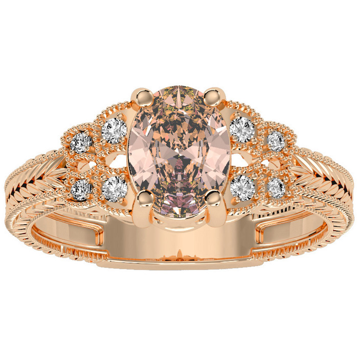 1.25 Carat Oval Shape Morganite & 8 Diamond Ring in Rose Gold (3.50 g), , Size 4 by SuperJeweler