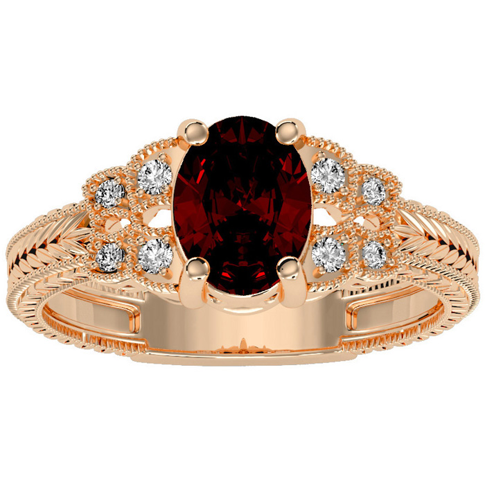 1.5 Carat Oval Shape Garnet & 8 Diamond Ring in Rose Gold (3.50 g), , Size 4 by SuperJeweler