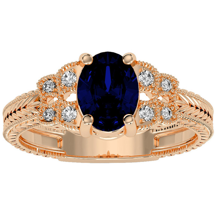 1 3/4 Carat Oval Shape Sapphire & 8 Diamond Ring in Rose Gold (3.50 g), , Size 4 by SuperJeweler