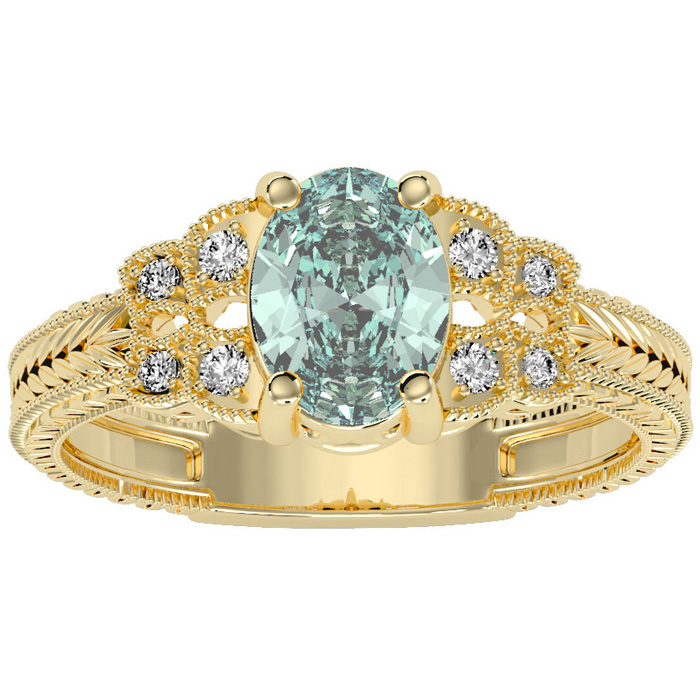 1 Carat Oval Shape Green Amethyst & 8 Diamond Ring in Yellow Gold (3.50 g), , Size 4 by SuperJeweler