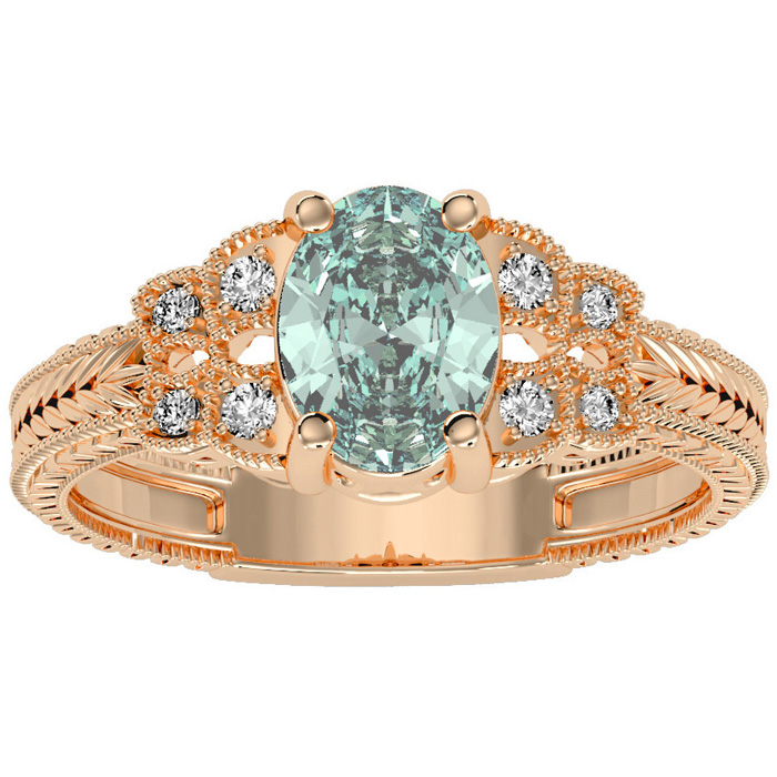 1 Carat Oval Shape Green Amethyst & 8 Diamond Ring in Rose Gold (3.50 g), , Size 4 by SuperJeweler