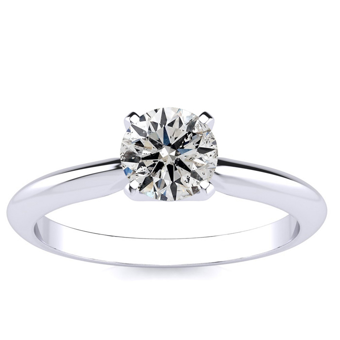 3/4 Carat Round Shape Diamond Solitaire Ring in 14K White Gold (1.2 g) (, I2), Size 4 by SuperJeweler