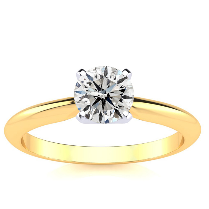 3/4 Carat Round Shape Diamond Solitaire Ring in 14K Yellow Gold (1.2 g) (F-G Color,  Clarity Enhanced), Size 4 by SuperJeweler