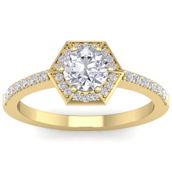 1 Carat Halo Diamond Engagement Ring in 14K Yellow Gold (3.60 g) (, SI2-I1), Size 4 by SuperJeweler