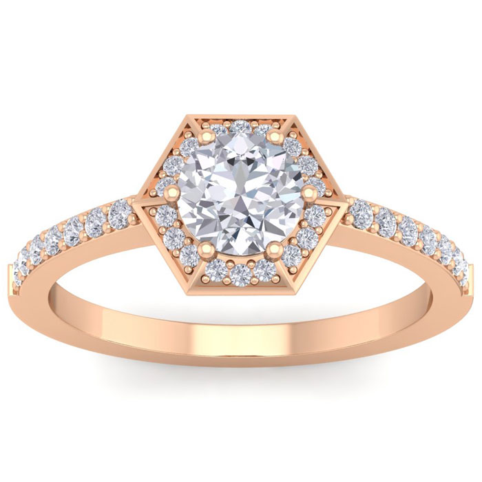 1 Carat Halo Diamond Engagement Ring in 14K Rose Gold (3.60 g) (, SI2-I1), Size 4 by SuperJeweler