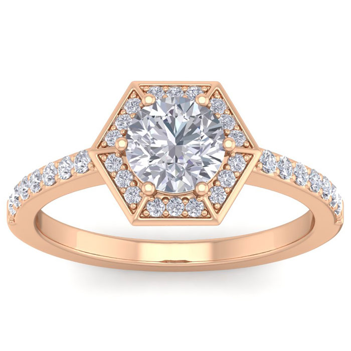 1.5 Carat Halo Diamond Engagement Ring in 14K Rose Gold (3.60 g) (, SI2-I1), Size 4 by SuperJeweler