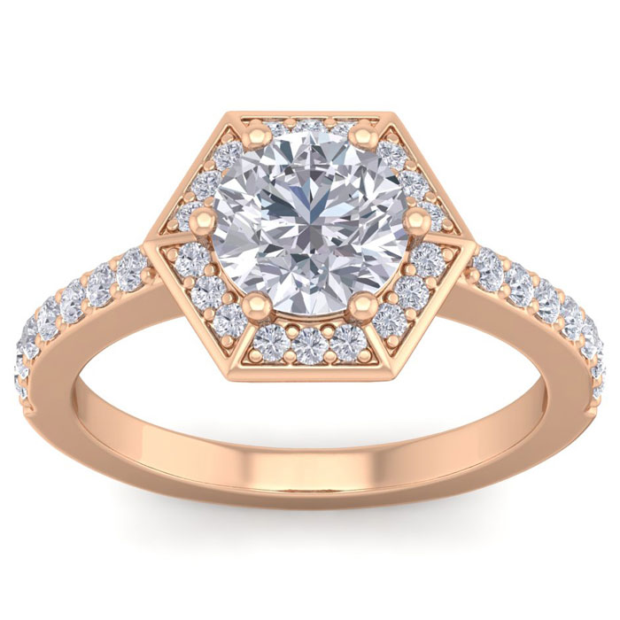 2 Carat Halo Diamond Engagement Ring in 14K Rose Gold (3.70 g) (