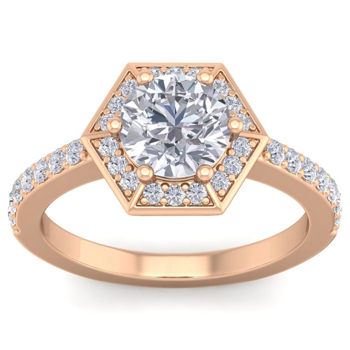 2 Carat Halo Diamond Engagement Ring in 14K Rose Gold (3.70 g) ( 