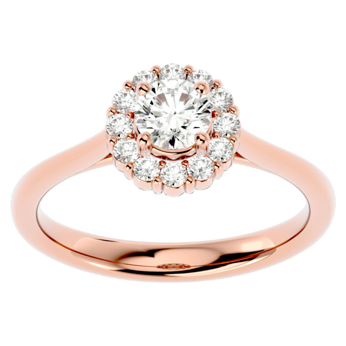 3/4 Carat Halo Moissanite Engagement Ring in 14K Rose Gold (3.70 g), E/F Color, Size 4 by SuperJeweler