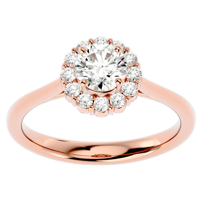 1 Carat Halo Moissanite Engagement Ring in 14K Rose Gold (3.80 g), E/F Color, Size 4 by SuperJeweler