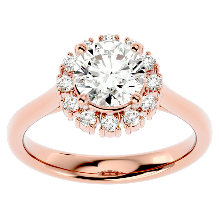 1 3/4 Carat Halo Diamond Engagement Ring in 14K Rose Gold (4.40 g) (