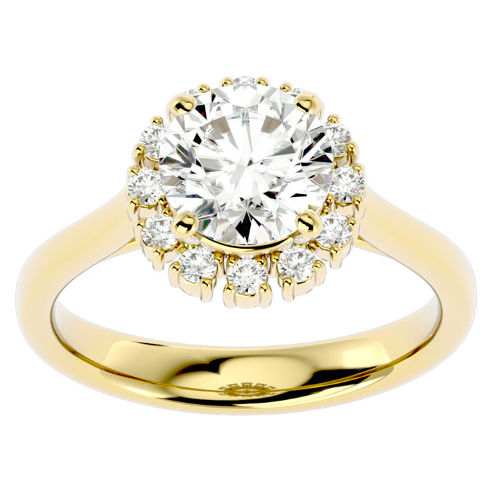 2 1/3 Carat Halo Moissanite Engagement Ring in 14K Yellow Gold (4.40 g), E/F Color, Size 4 by SuperJeweler