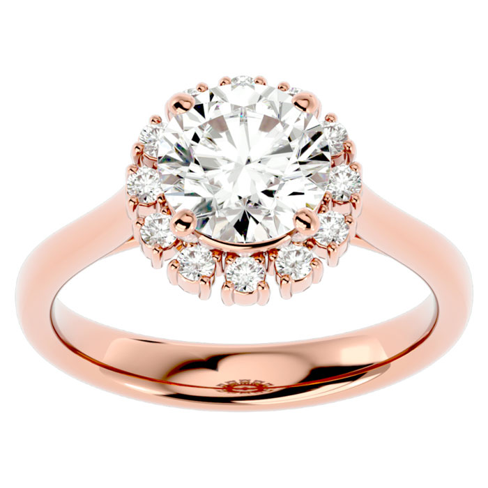 2 1/3 Carat Halo Moissanite Engagement Ring in 14K Rose Gold (4.40 g), E/F Color, Size 4 by SuperJeweler