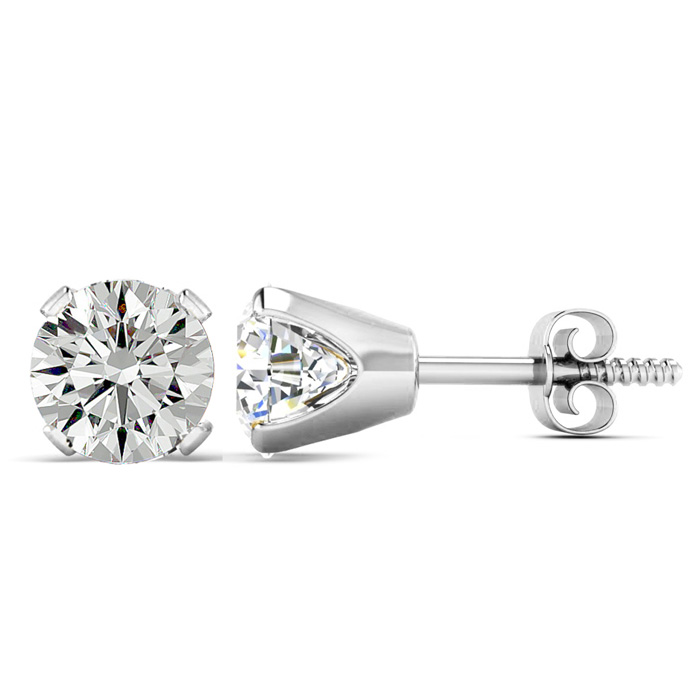 2 Carat Moissanite Stud Earrings Set in 14K White Gold, Screwbacks, Diamond Equivalent G-H Color, VS1-VS2 by SuperJeweler