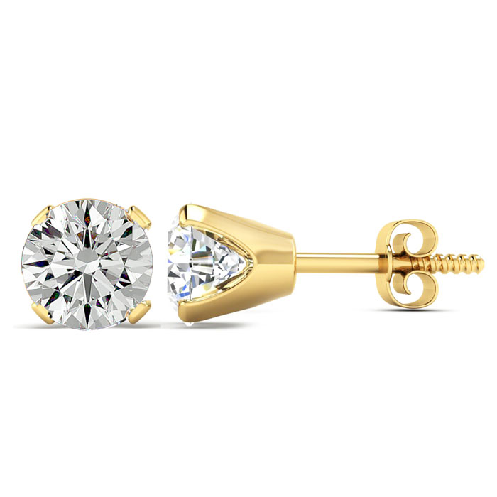 2 Carat Moissanite Stud Earrings Set in 14K YELLOW GOLD, Diamond Equivalent Quality G-H Color, VS1-VS2, Screwbacks by SuperJeweler