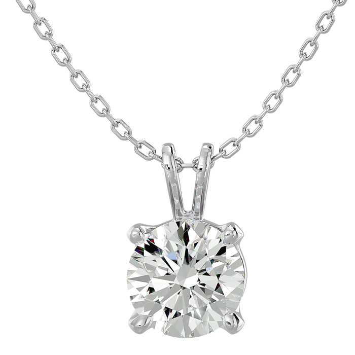 1 Carat Moissanite Necklace in Solid 14K White Gold (1 Gram), 18 Inch Chain in Sterling Silver by SuperJeweler