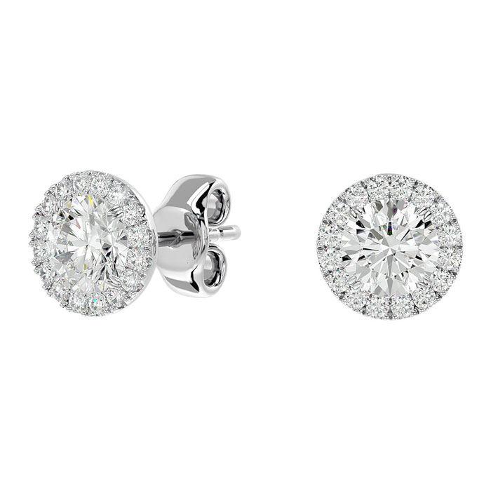 1.25 Carat Halo Moissanite Stud Earrings in 14K White Gold (1 gram), G/H Color by SuperJeweler