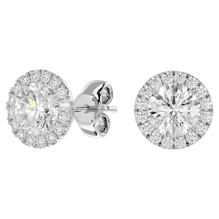 2.5 Carat Halo Moissanite Stud Earrings in 14K White Gold (1.60 g), G/H Color by SuperJeweler