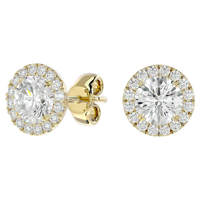 2.5 Carat Halo Moissanite Stud Earrings in 14K Yellow Gold (1.60 g), G/H Color by SuperJeweler