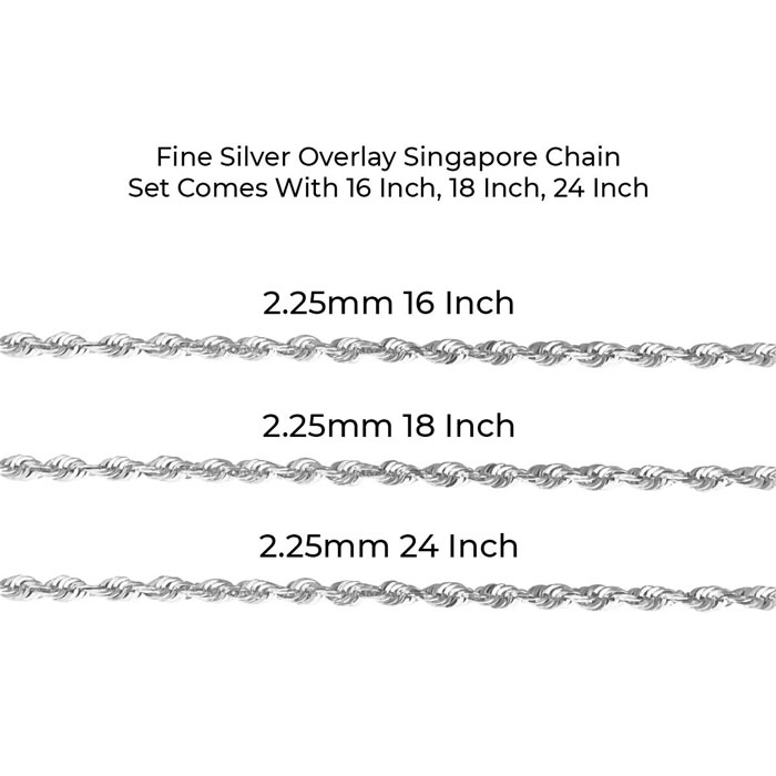 Fine Silver Overlay Singapore Chain NecklaceSet Comes w/ 16 Inch, 18 Inch, 24 Inch by SuperJeweler