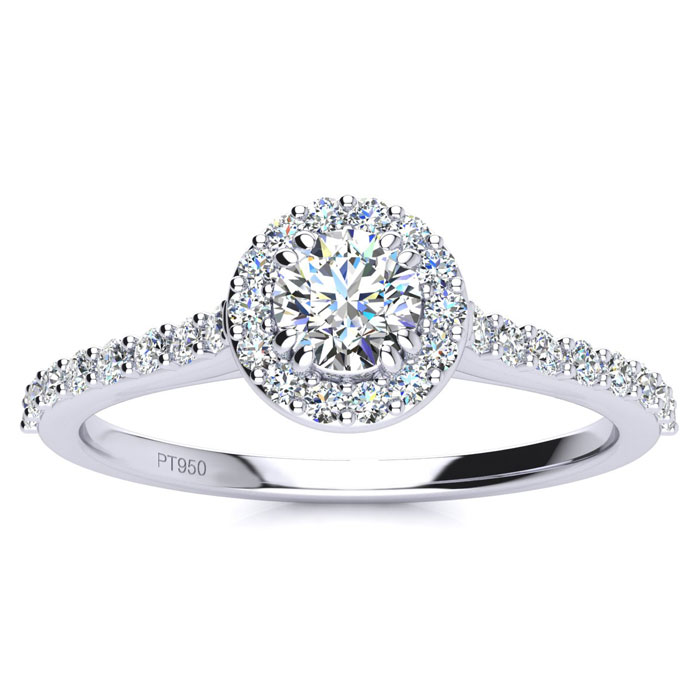 1/2 Carat Halo Diamond Engagement Ring in Platinum (, I1-I2 Clarity Enhanced), Size 4 by SuperJeweler