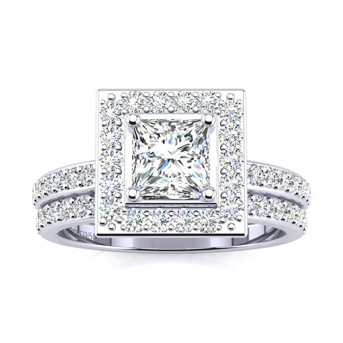 1.5 Carat Princess Cut Floating Pave Halo Diamond Bridal Engageme