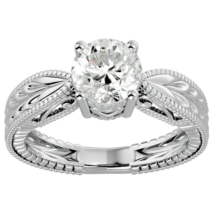 1.5 Carat Moissanite Solitaire Engagement Ring w/ Tapered Etched Band in 14K White Gold (5.20 g), E/F Color, Size 4 by SuperJeweler