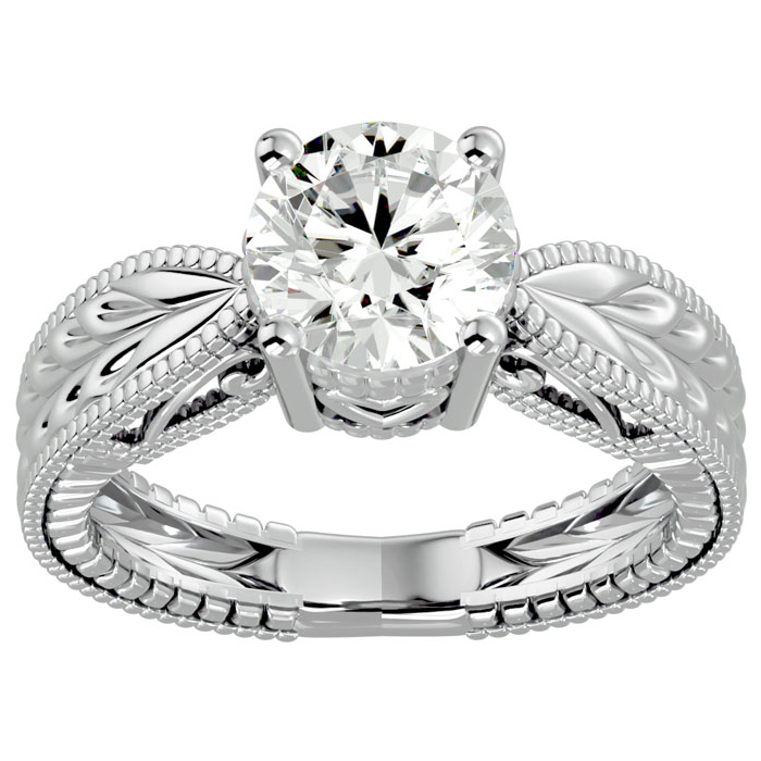 2 Carat Moissanite Solitaire Engagement Ring w/ Tapered Etched Band in 14K White Gold (5.90 g), E/F Color, Size 4 by SuperJeweler