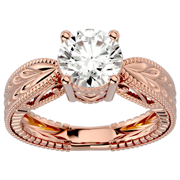 2 Carat Moissanite Solitaire Engagement Ring w/ Tapered Etched Band in 14K Rose Gold (5.90 g), E/F Color, Size 4 by SuperJeweler