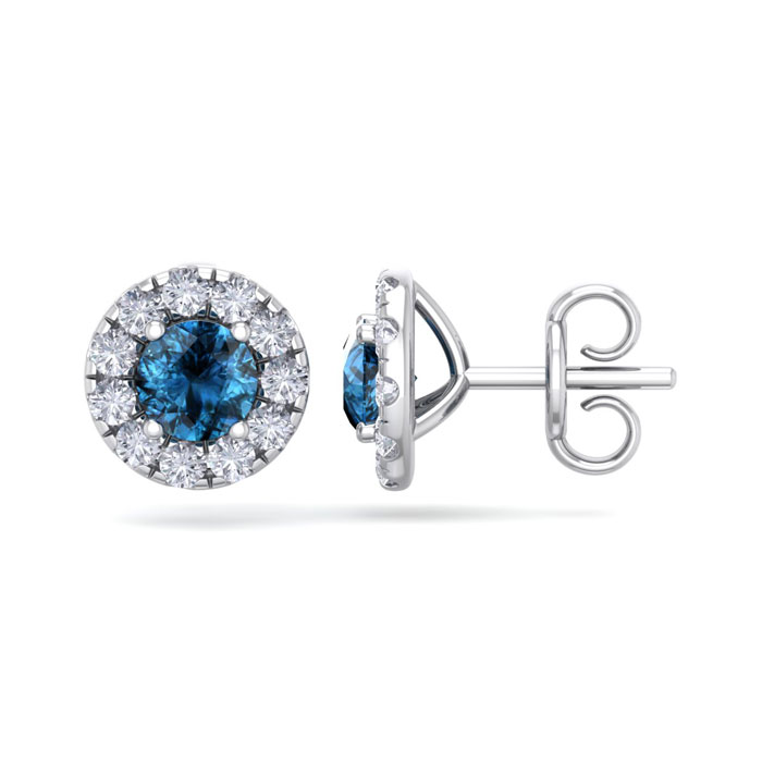 2.5 Carat Blue Diamond Halo Stud Earrings in 14K White Gold (2.60 g),  by SuperJeweler