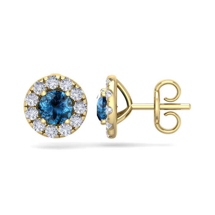 2.5 Carat Blue Diamond Halo Stud Earrings in 14K Yellow Gold (2.60 g),  by SuperJeweler