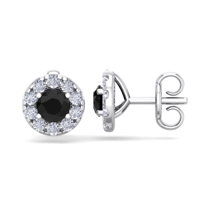 1.5 Carat Black Diamond Halo Stud Earrings in 14K White Gold (2 g),  by SuperJeweler