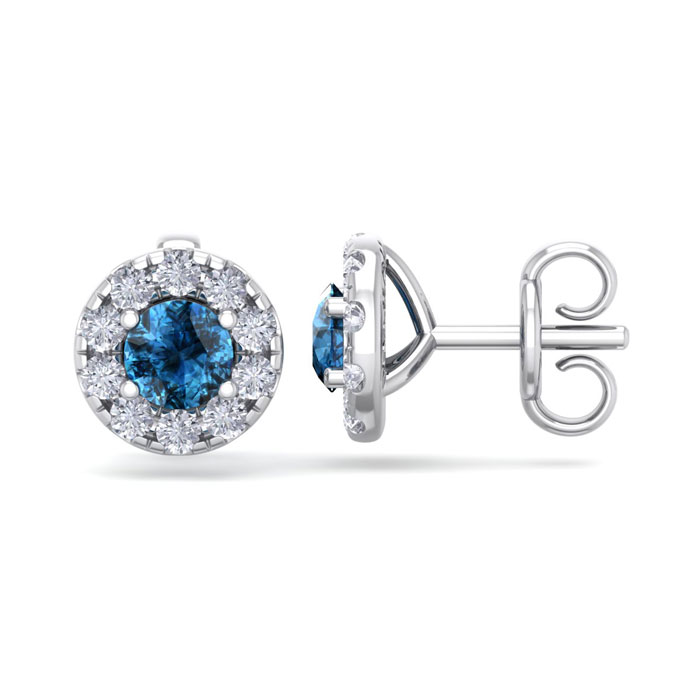 1.5 Carat Blue Diamond Halo Stud Earrings in 14K White Gold (2 g),  by SuperJeweler