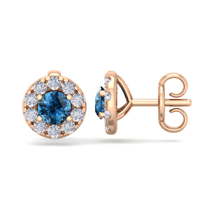 1.5 Carat Blue Diamond Halo Stud Earrings in 14K Rose Gold (2 g),  by SuperJeweler