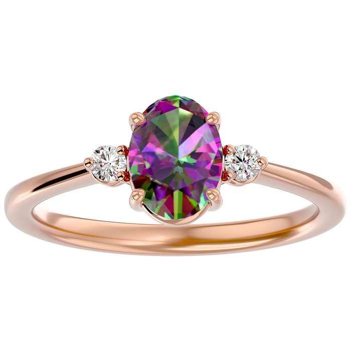 1.15 Carat Oval Shape Mystic Topaz & Two 2 Diamond Ring in 14K Rose Gold (2.40 g), , Size 4 by SuperJeweler