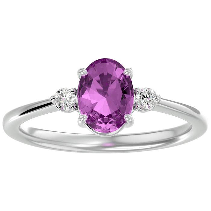 1.5 Carat Oval Shape Pink Topaz & Two 2 Diamond Ring in 14K White Gold (2.40 g), , Size 4 by SuperJeweler