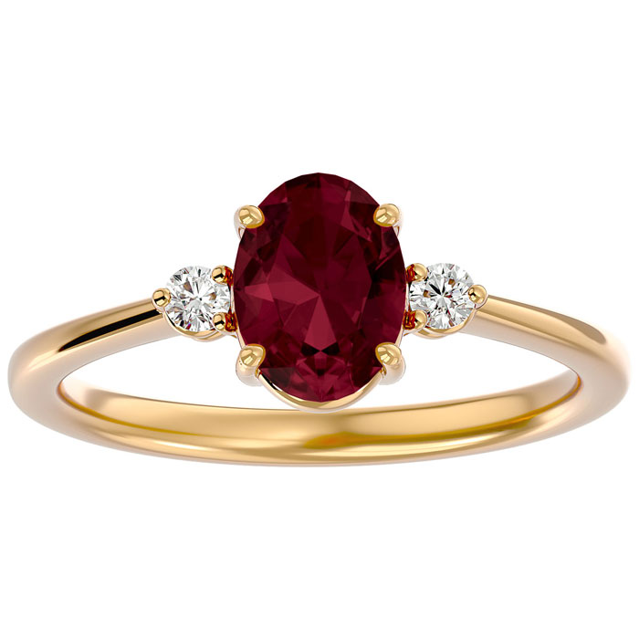 1.5 Carat Oval Shape Garnet & Two 2 Diamond Ring in 14K Yellow Gold (2.40 g), , Size 4 by SuperJeweler