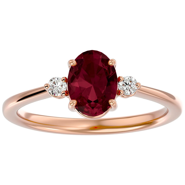 1.5 Carat Oval Shape Garnet & Two 2 Diamond Ring in 14K Rose Gold (2.40 g), , Size 4 by SuperJeweler