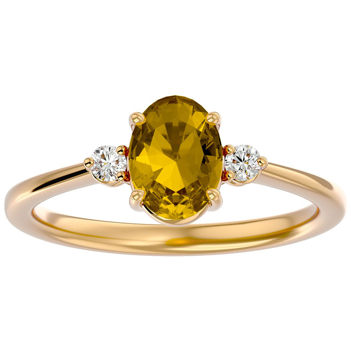 1.15 Carat Oval Shape Citrine & Two 2 Diamond Ring in 14K Yellow Gold (2.40 g), , Size 4 by SuperJeweler