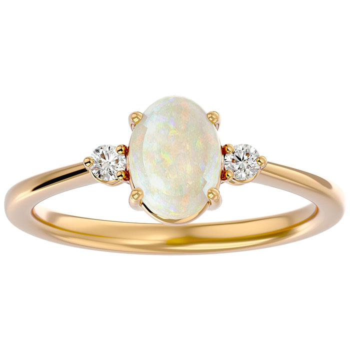 1 Carat Oval Shape Opal & Two 2 Diamond Ring in 14K Yellow Gold (2.40 g), , Size 4 by SuperJeweler