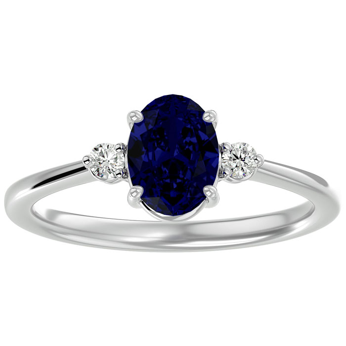 1 3/4 Carat Oval Shape Sapphire & Two 2 Diamond Ring in 14K White Gold (2.40 g), , Size 4 by SuperJeweler