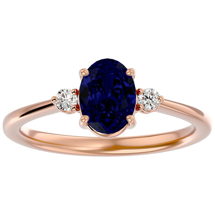 1 3/4 Carat Oval Shape Sapphire & Two 2 Diamond Ring in 14K Rose Gold (2.40 g), , Size 4 by SuperJeweler