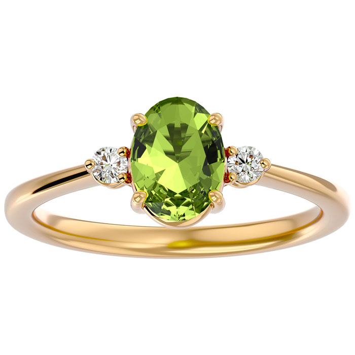 1.5 Carat Oval Shape Peridot & Two 2 Diamond Ring in 14K Yellow Gold (2.40 g), , Size 4 by SuperJeweler