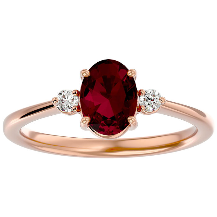 1.65 Carat Oval Shape Ruby & Two 2 Diamond Ring in 14K Rose Gold (2.40 g), , Size 4 by SuperJeweler