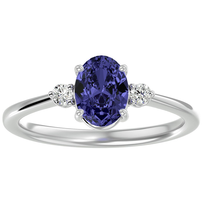 1.5 Carat Oval Shape Tanzanite & Two 2 Diamond Ring in 14K White Gold (2.40 g), , Size 4 by SuperJeweler