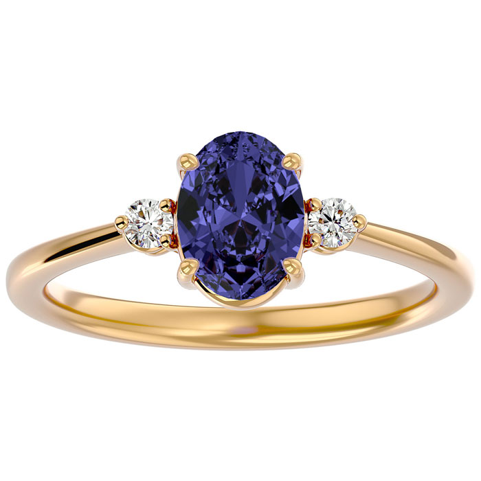 1.5 Carat Oval Shape Tanzanite & Two 2 Diamond Ring in 14K Yellow Gold (2.40 g), , Size 4 by SuperJeweler