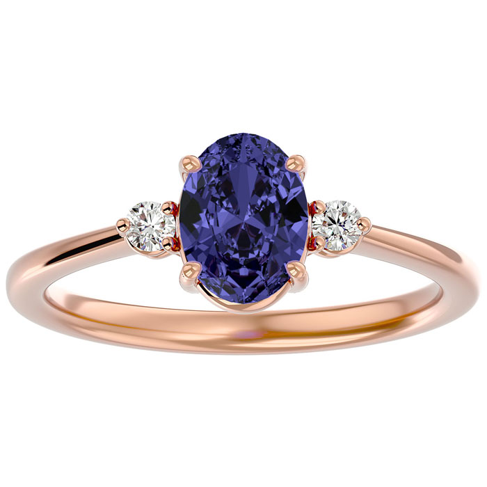 1.5 Carat Oval Shape Tanzanite & Two 2 Diamond Ring in 14K Rose Gold (2.40 g), , Size 4 by SuperJeweler