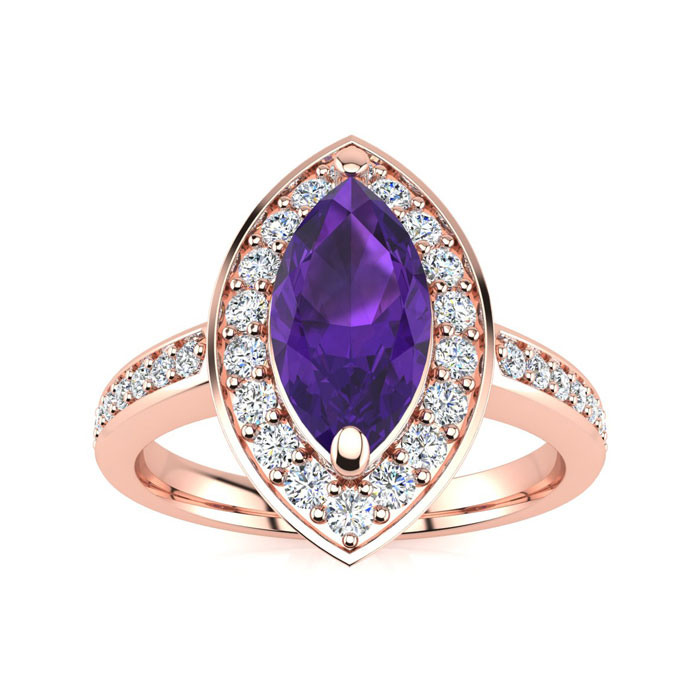 1 Carat Marquise Amethyst & 28 Diamond Ring in 14K Rose Gold (3 g), , Size 4 by SuperJeweler